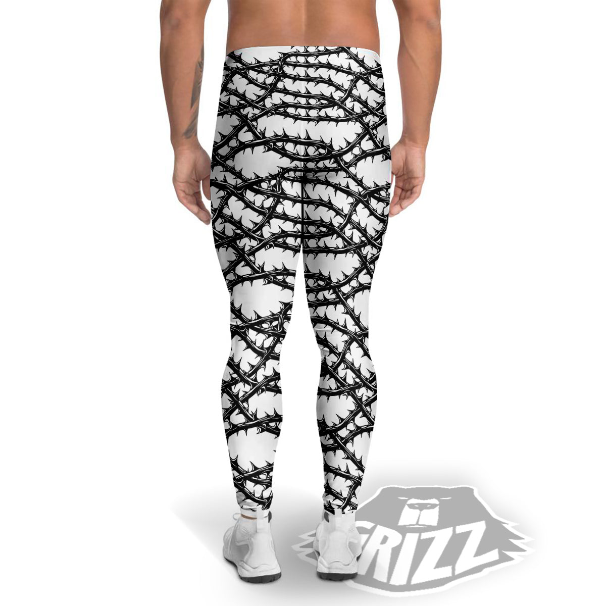 Black Thorn Horror Style Print Pattern Men's Leggings-grizzshop