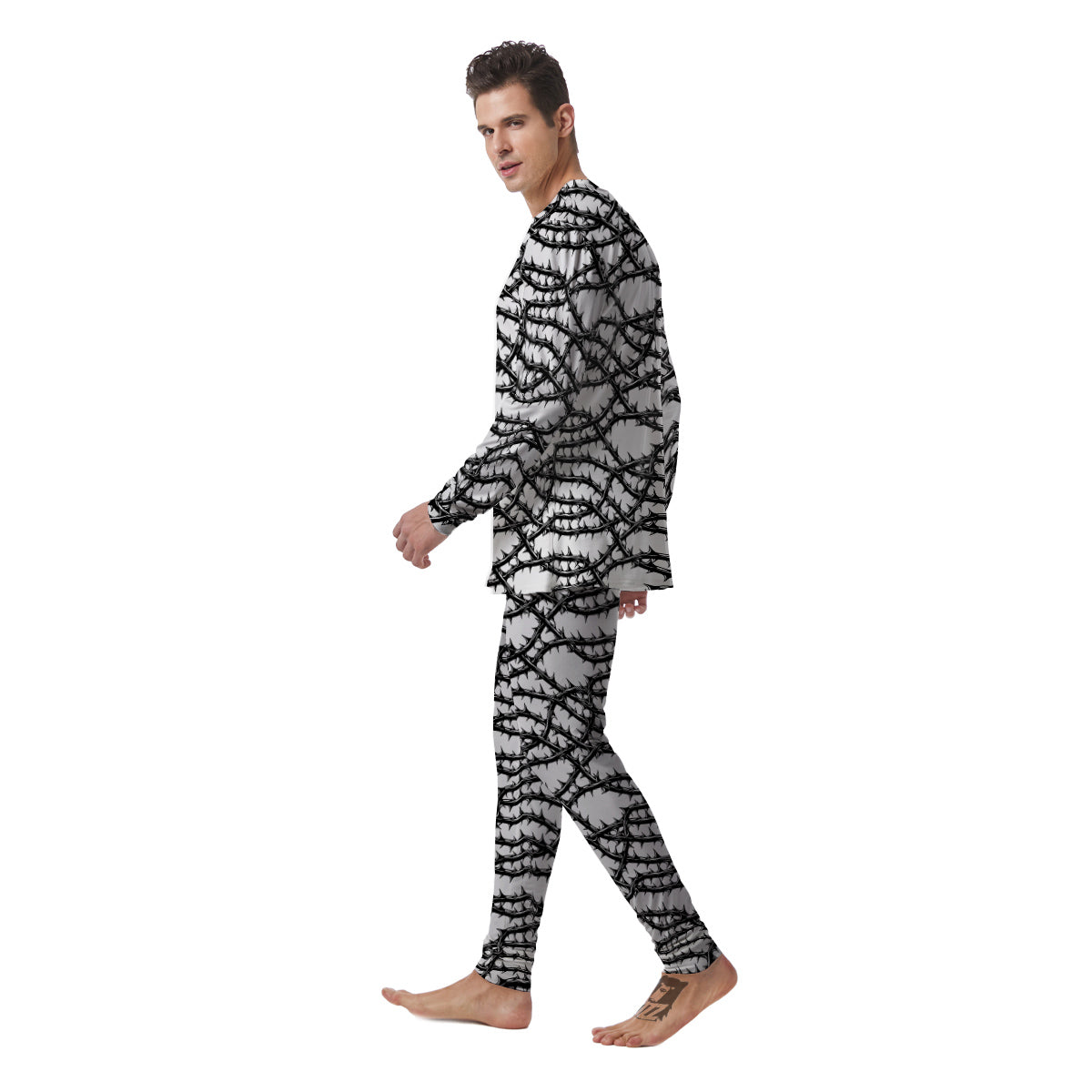 Black Thorn Horror Style Print Pattern Men's Pajamas-grizzshop