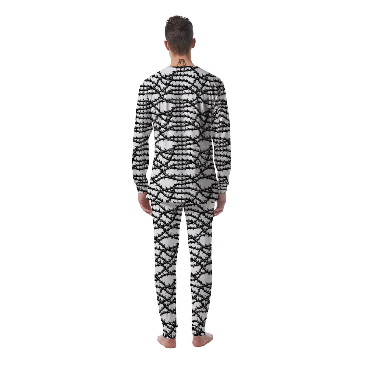 Black Thorn Horror Style Print Pattern Men's Pajamas-grizzshop