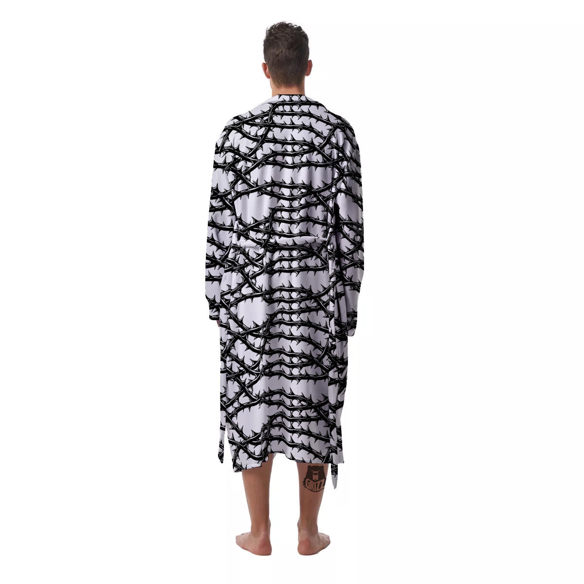 Black Thorn Horror Style Print Pattern Men's Robe-grizzshop
