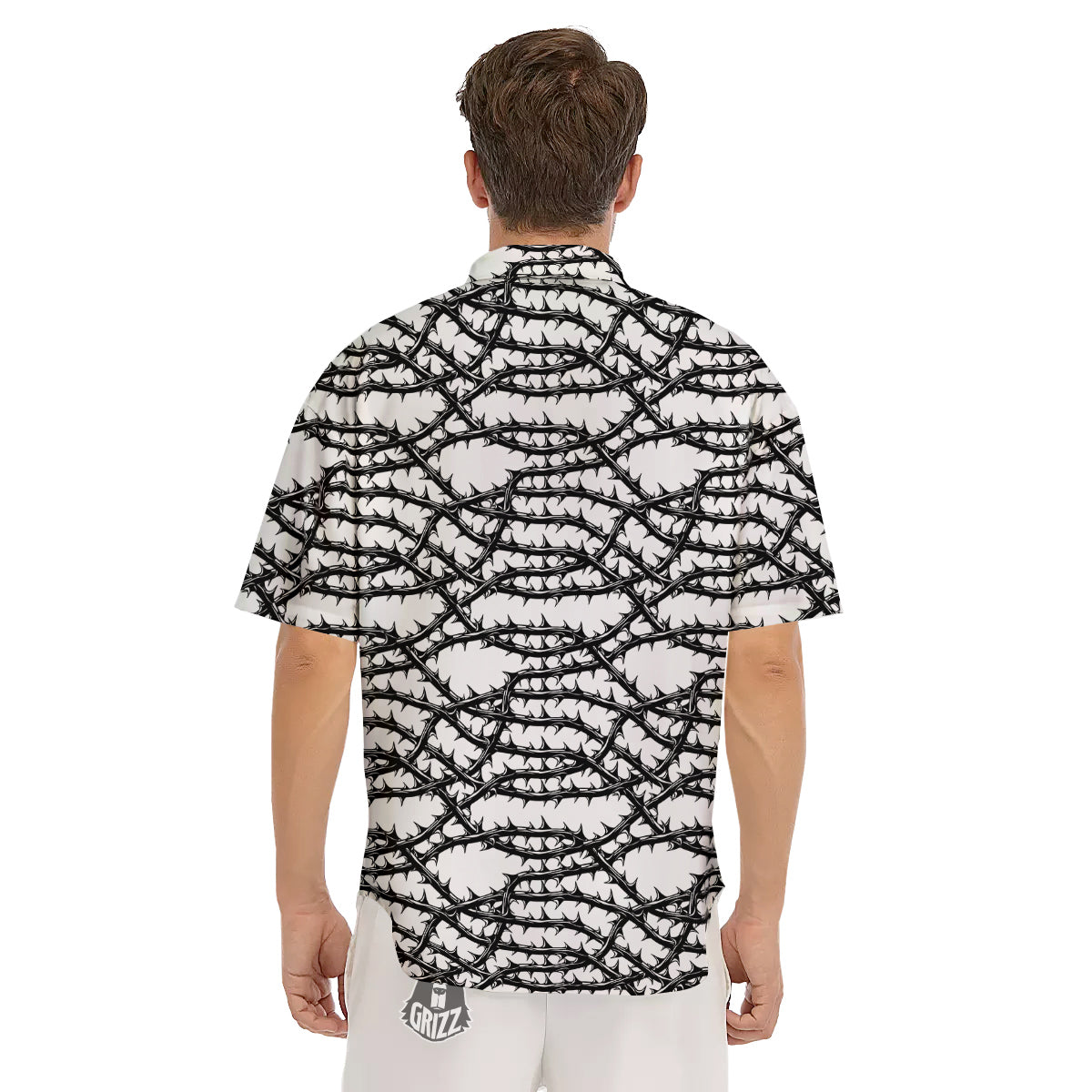 Black Thorn Horror Style Print Pattern Men's Short Sleeve Shirts-grizzshop