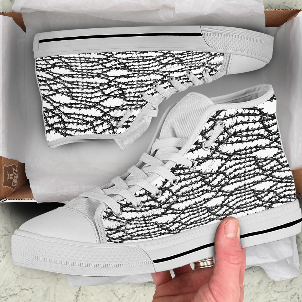Black Thorn Horror Style Print Pattern White High Top Shoes-grizzshop