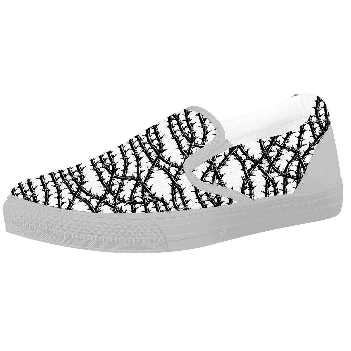 Black Thorn Horror Style Print Pattern White Slip On Shoes-grizzshop