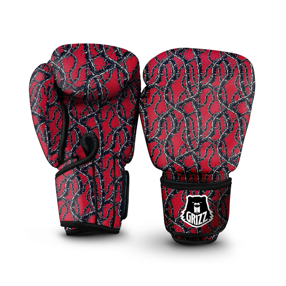 Black Thorns Horror Print Pattern Boxing Gloves-grizzshop
