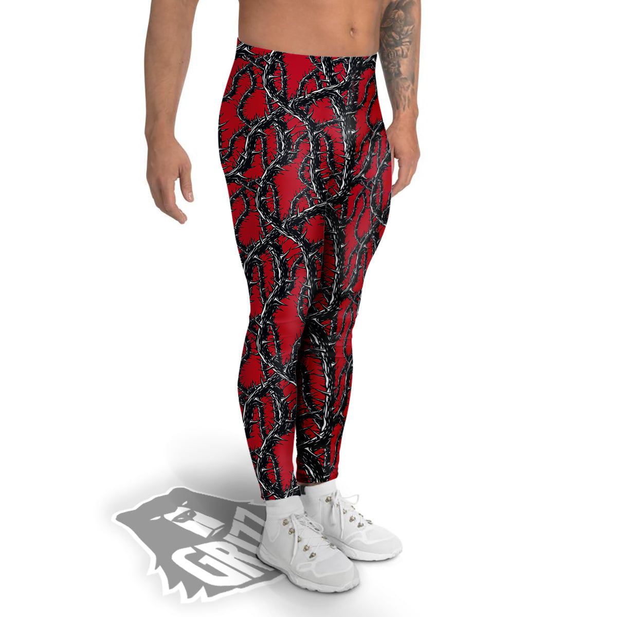 Black Thorns Horror Print Pattern Men's Leggings-grizzshop