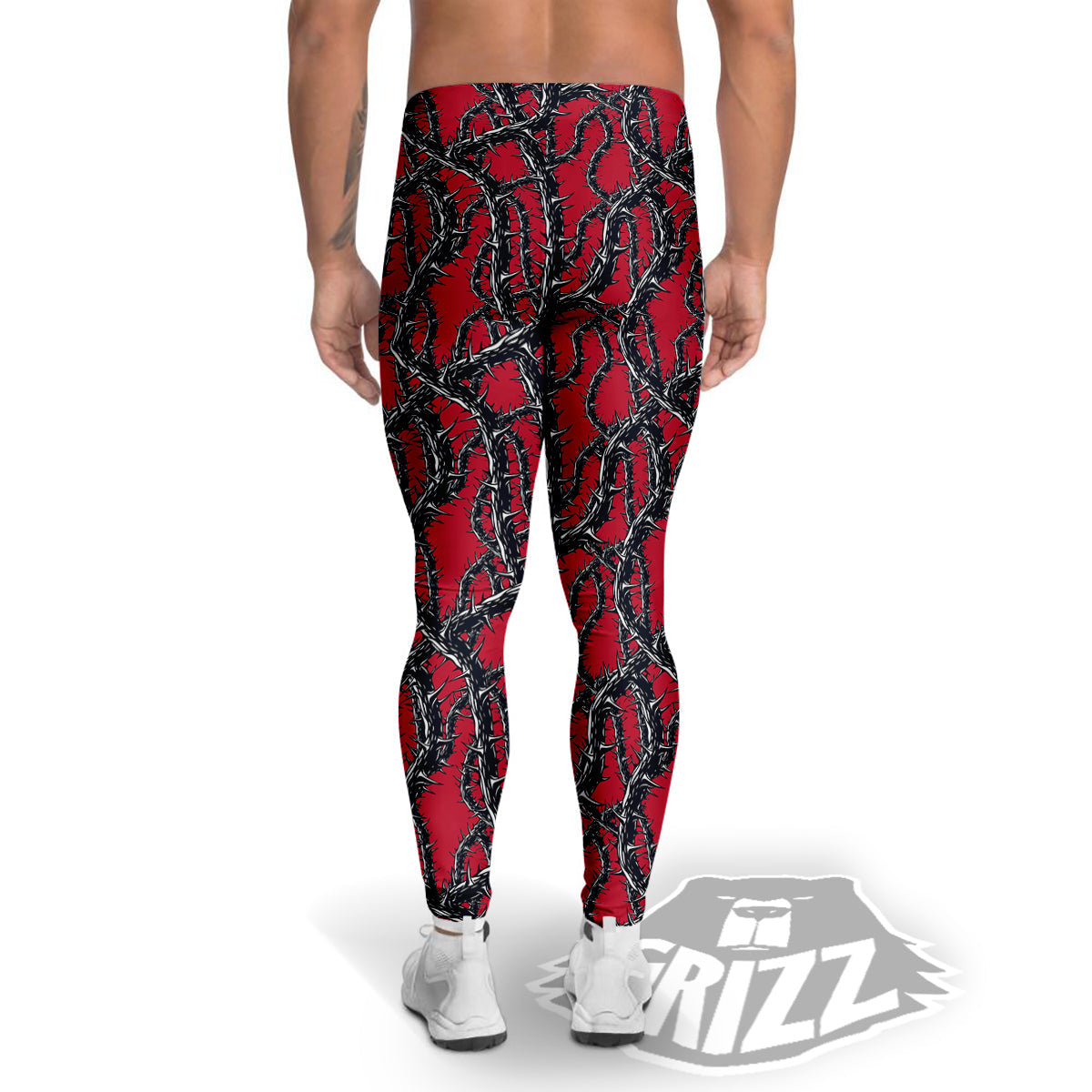 Black Thorns Horror Print Pattern Men's Leggings-grizzshop