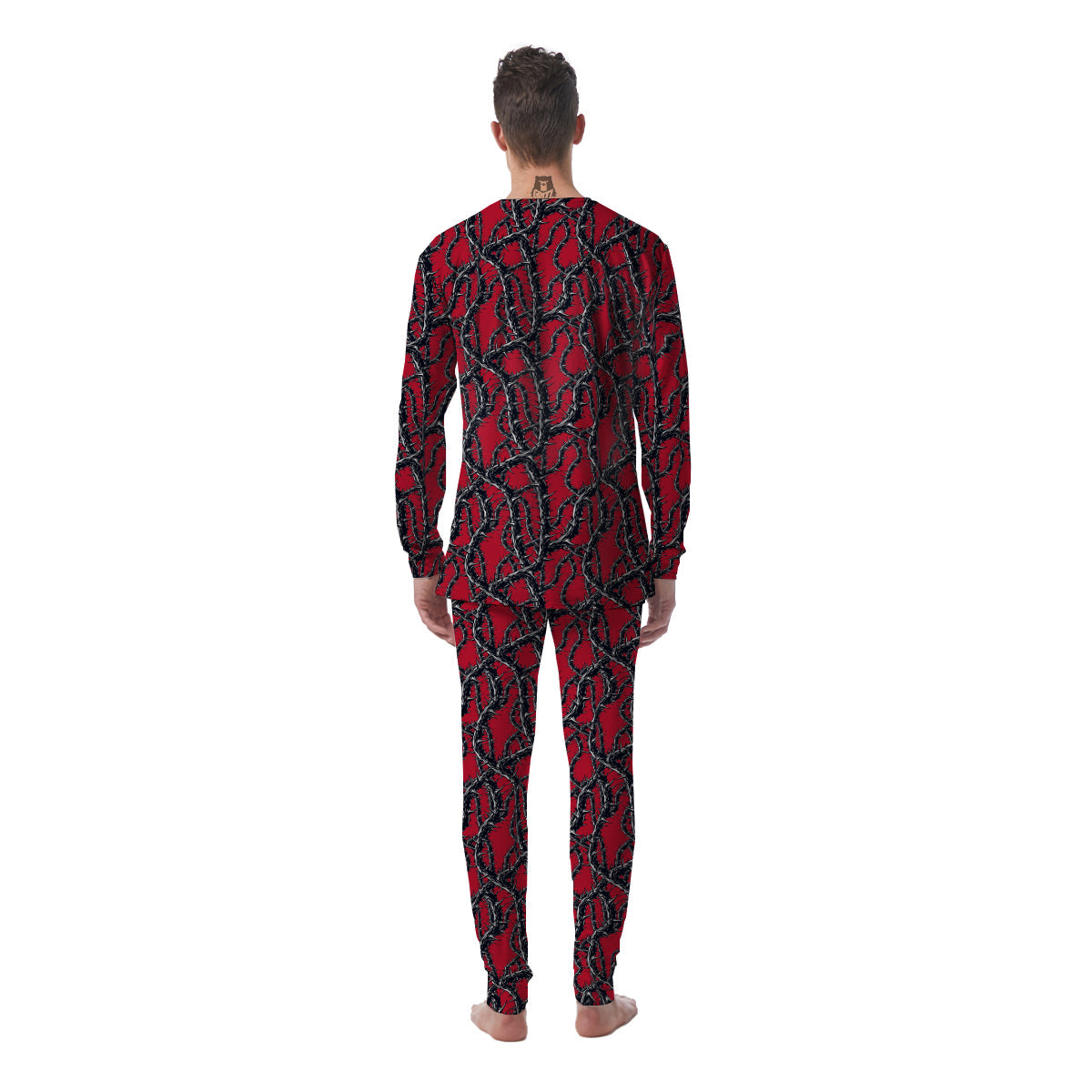 Black Thorns Horror Print Pattern Men's Pajamas-grizzshop