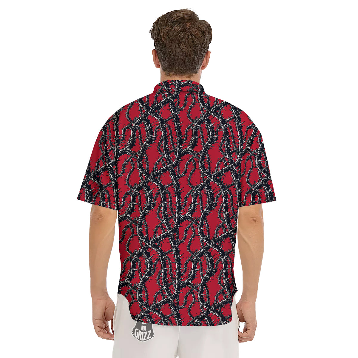 Black Thorns Horror Print Pattern Men's Short Sleeve Shirts-grizzshop