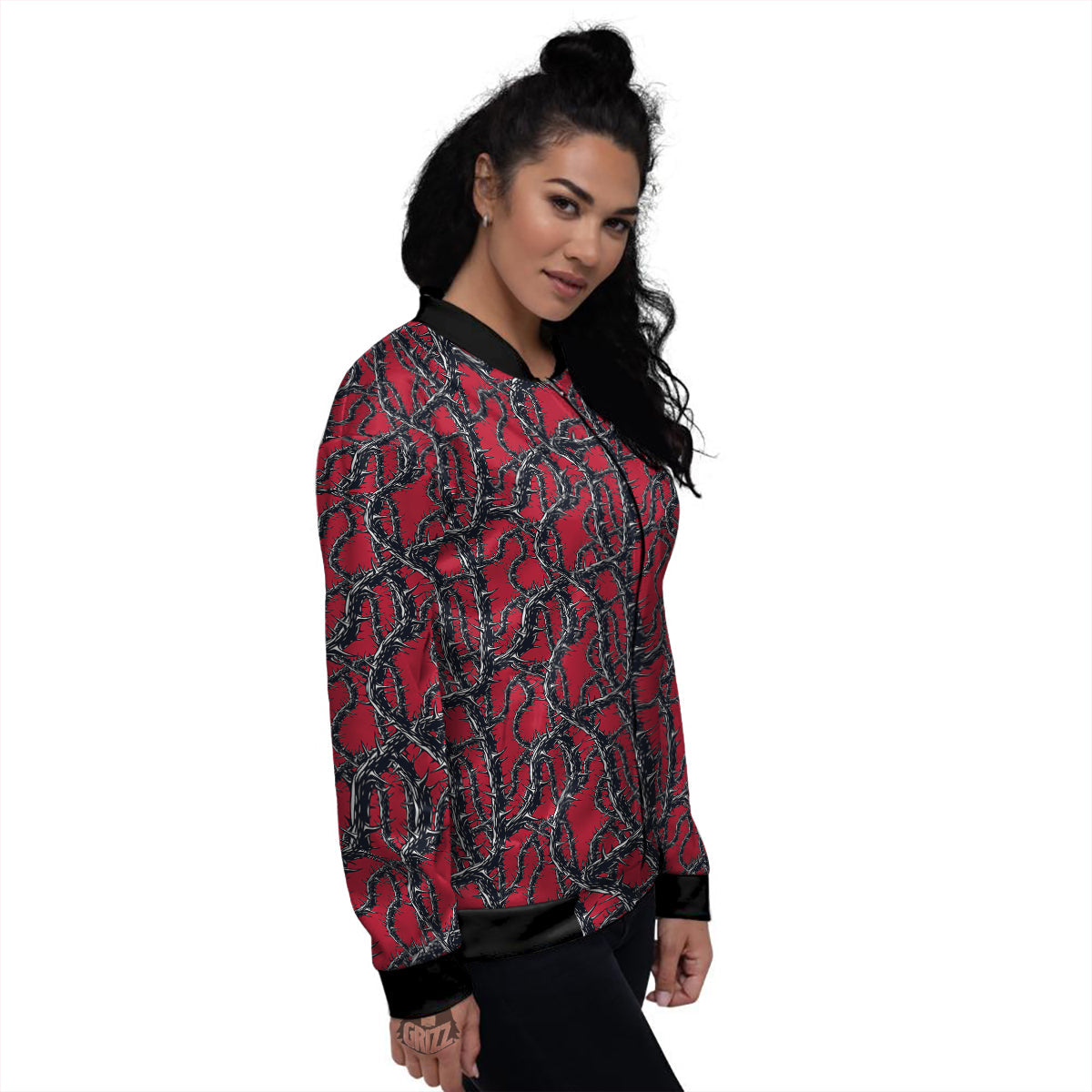 Black Thorns Horror Print Pattern Women's Bomber Jacket-grizzshop