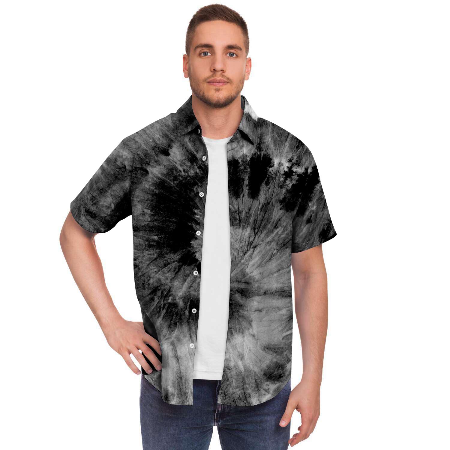 Black Tie Dye Men's Short Sleeve Shirt-grizzshop