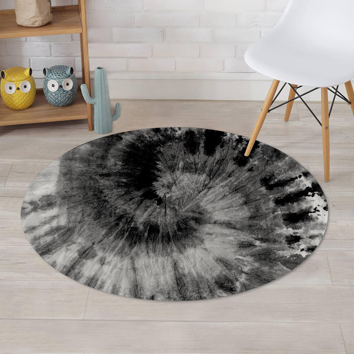 Black Tie Dye Round Rug-grizzshop