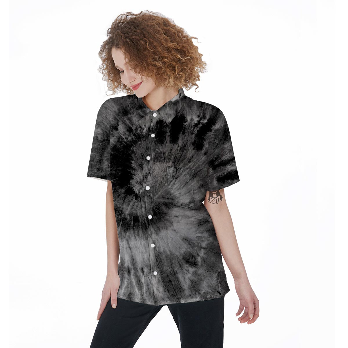 Black Tie Dye Women's Short Sleeve Shirts-grizzshop