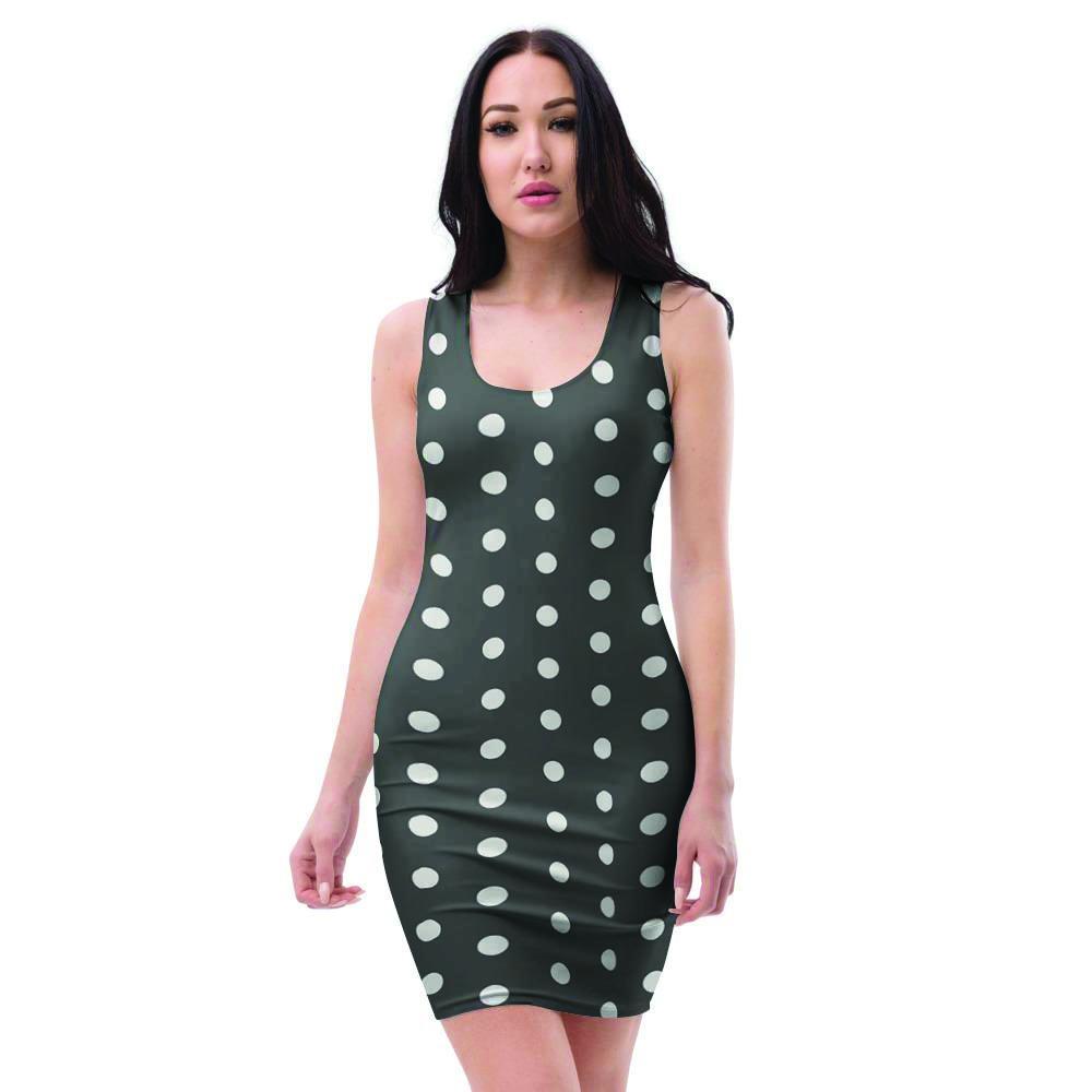 Black Tiny Polka Dot Bodycon Dress-grizzshop