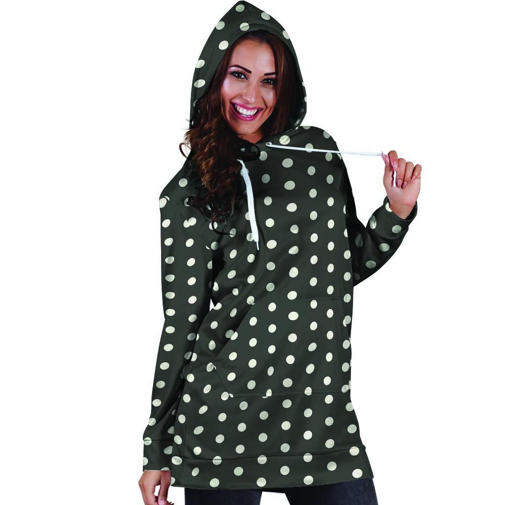 Black Tiny Polka Dot Hoodie Dress-grizzshop