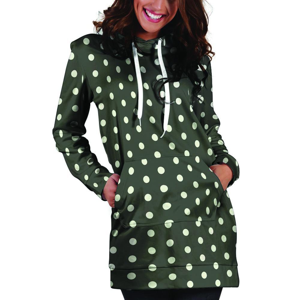 Black Tiny Polka Dot Hoodie Dress-grizzshop