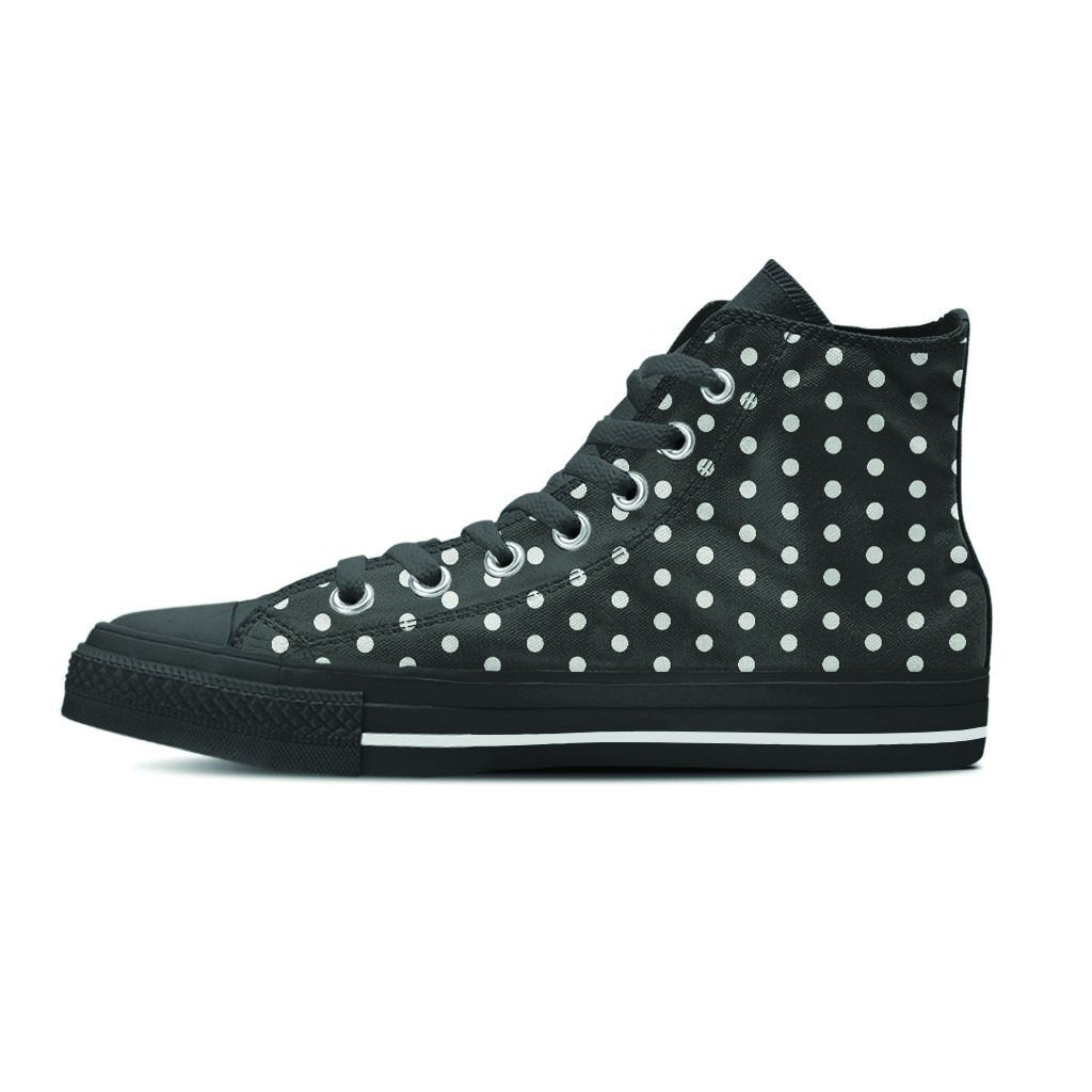 Black Tiny Polka Dot Men's High Top Shoes-grizzshop