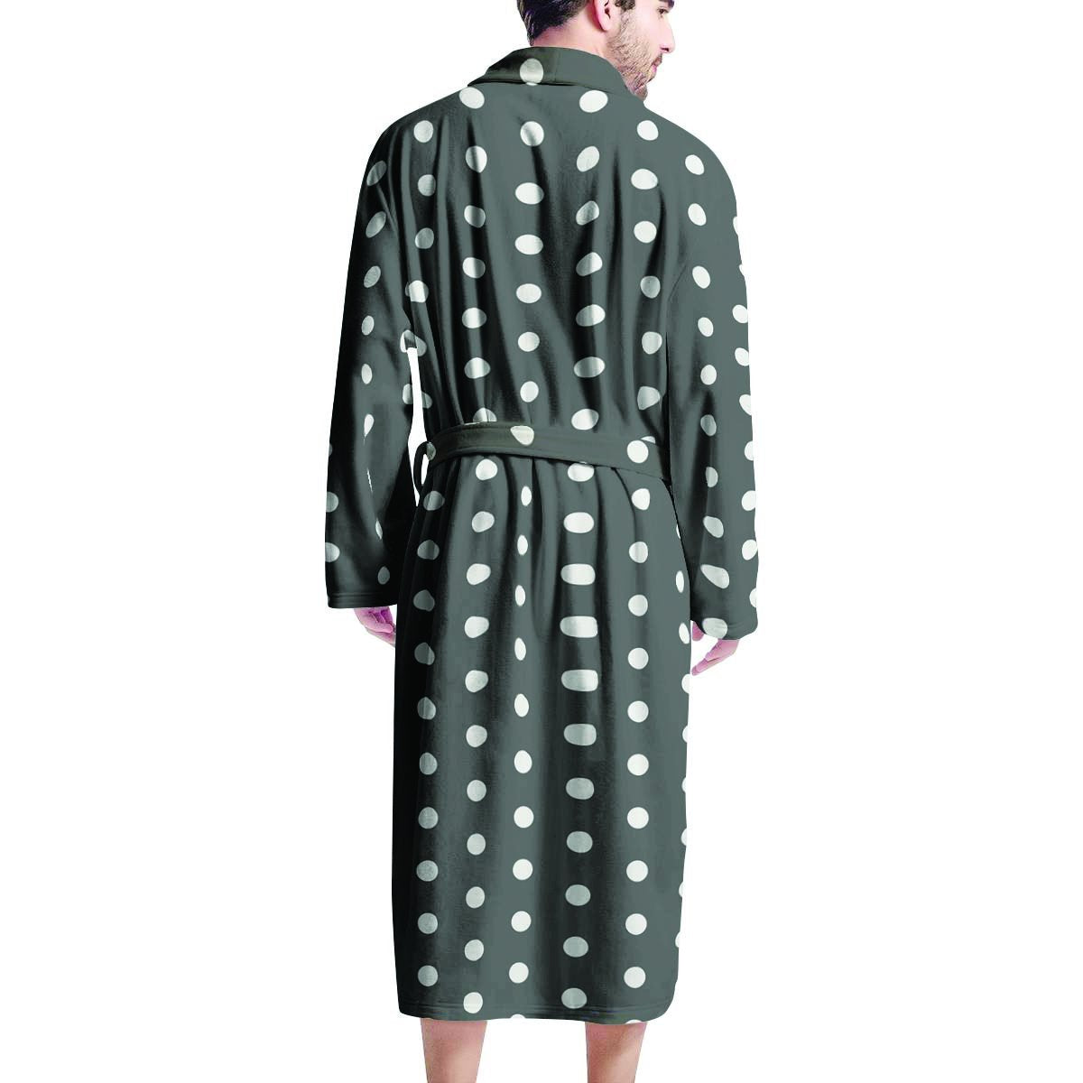 Black Tiny Polka Dot Men's Robe-grizzshop