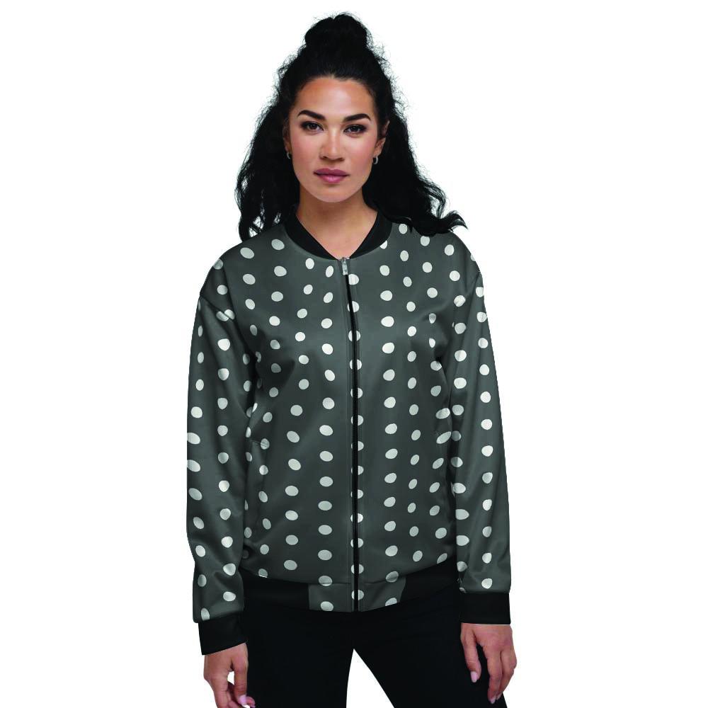 Black Tiny Polka Dot Women's Bomber Jacket-grizzshop