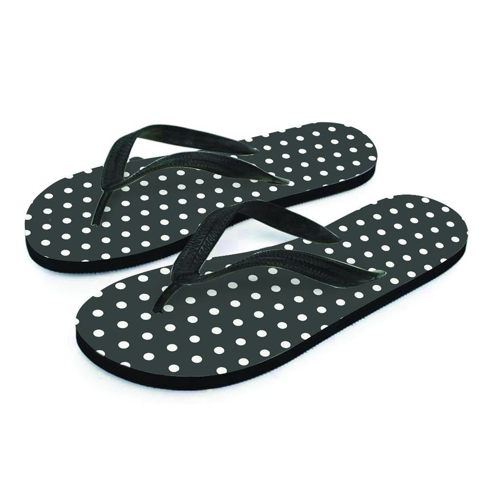 Black Tiny Polka Dot Women's Flip Flops-grizzshop