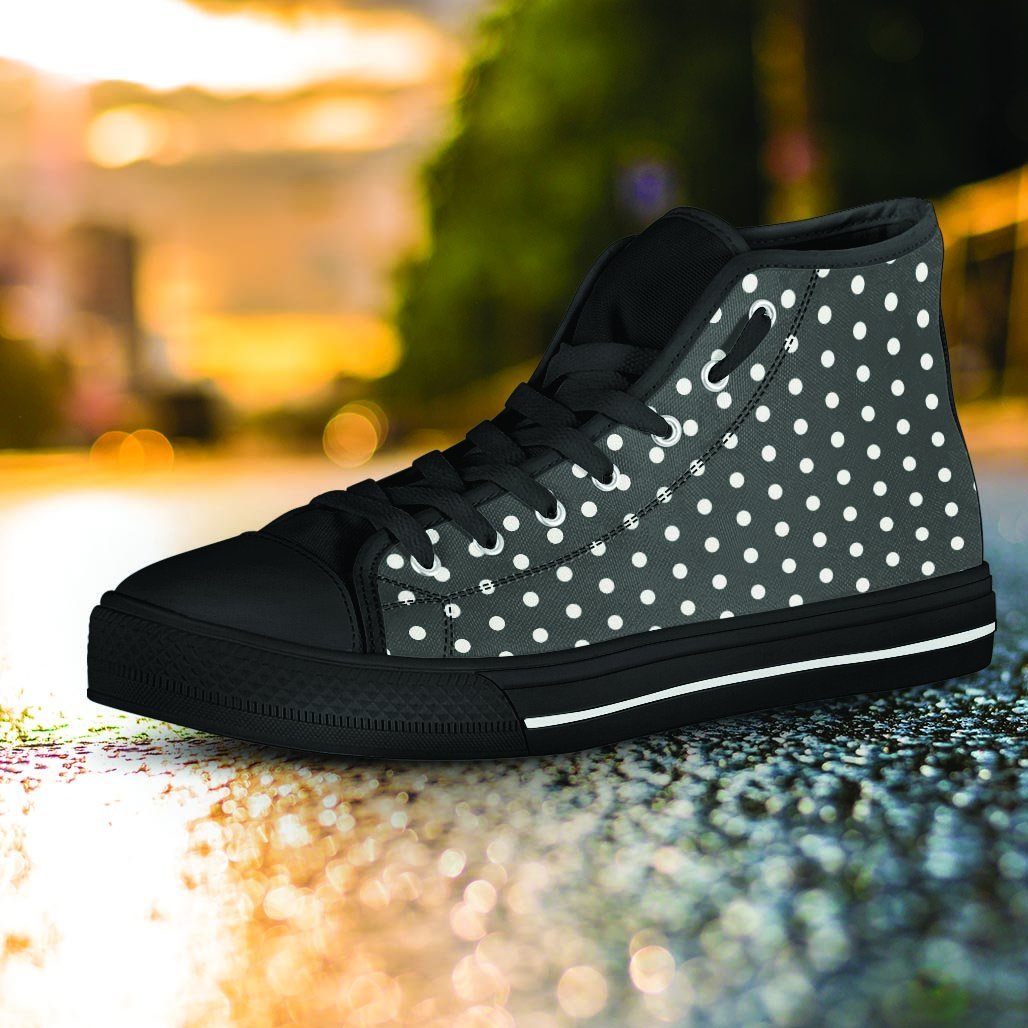 Black Tiny Polka Dot Women's High Top Shoes-grizzshop