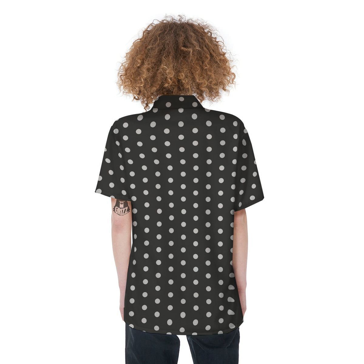 Black Tiny Polka Dot Women's Short Sleeve Shirts-grizzshop