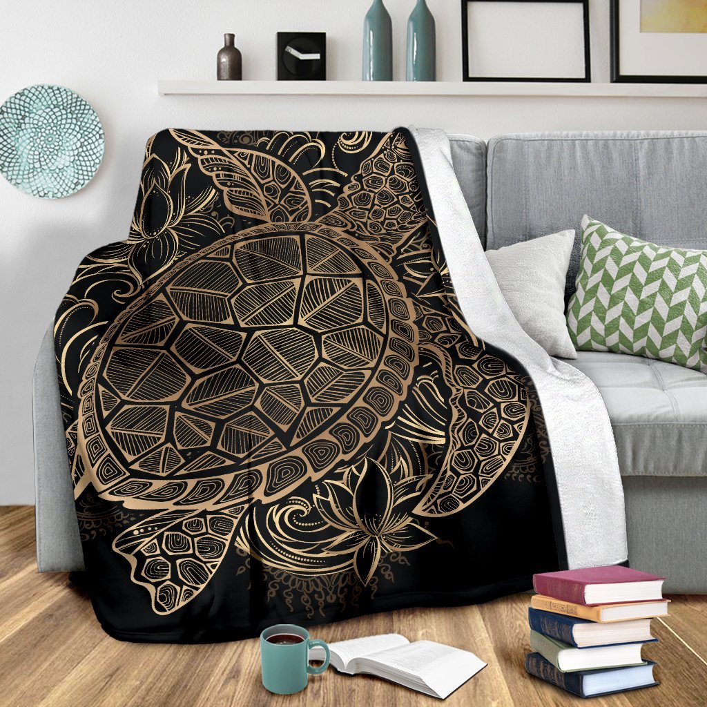 Black Turtle Hawaiian Pattern Print Blanket-grizzshop