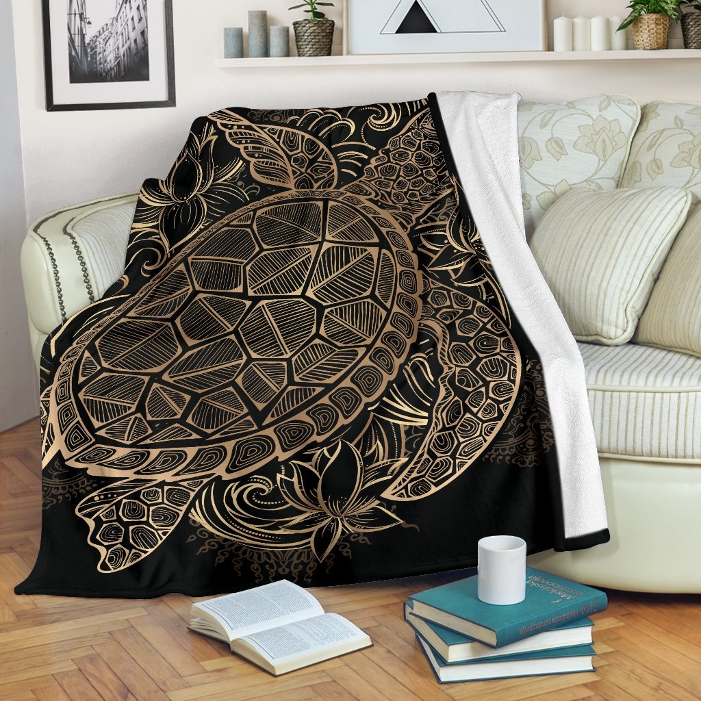 Black Turtle Hawaiian Pattern Print Blanket-grizzshop