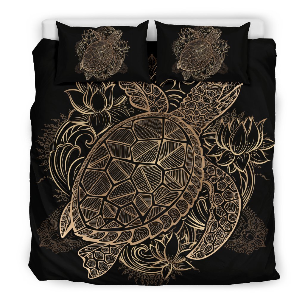 Black Turtle Hawaiian Pattern Print Duvet Cover Bedding Set-grizzshop