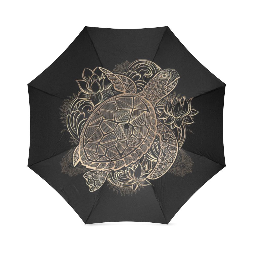 Black Turtle Hawaiian Pattern Print Foldable Umbrella-grizzshop
