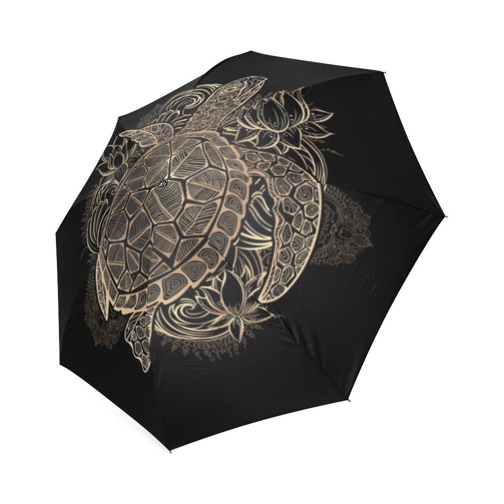 Black Turtle Hawaiian Pattern Print Foldable Umbrella-grizzshop
