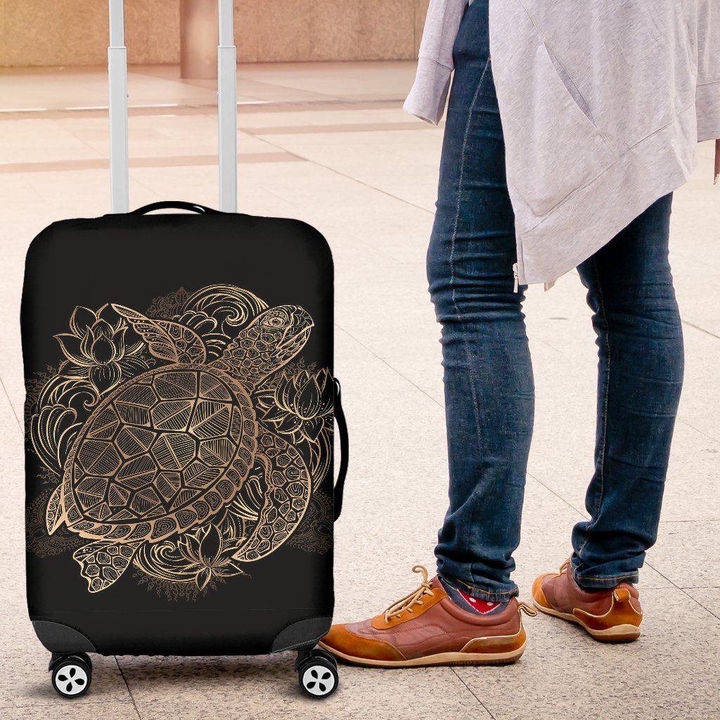 Black Turtle Hawaiian Pattern Print Luggage Cover Protector-grizzshop