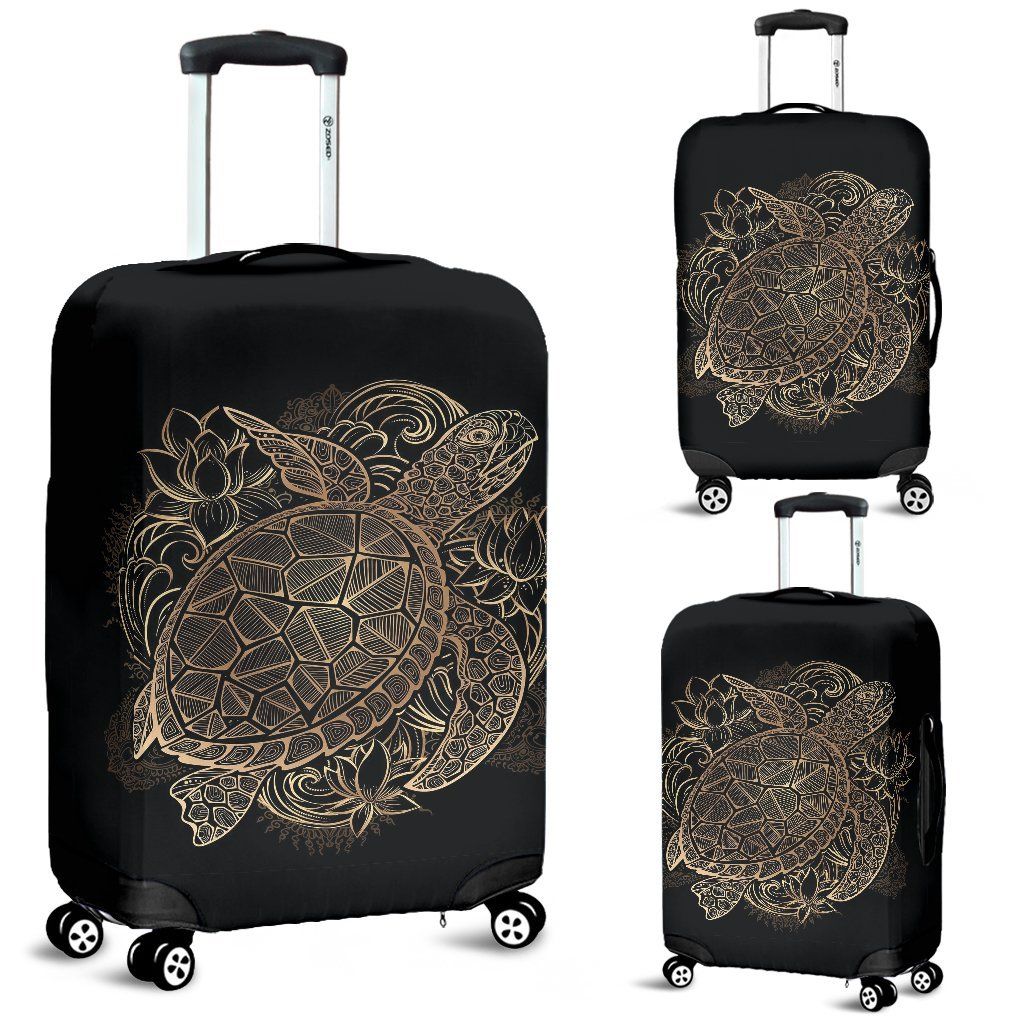 Black Turtle Hawaiian Pattern Print Luggage Cover Protector-grizzshop