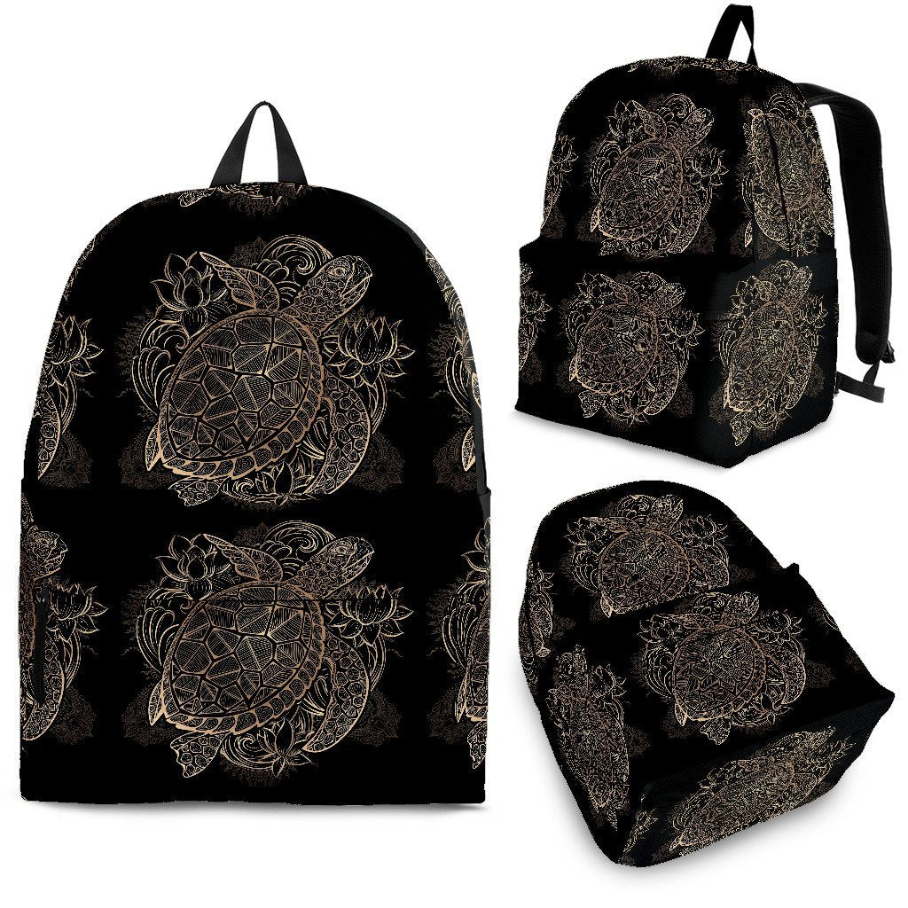 Black Turtle Hawaiian Pattern Print Premium Backpack-grizzshop