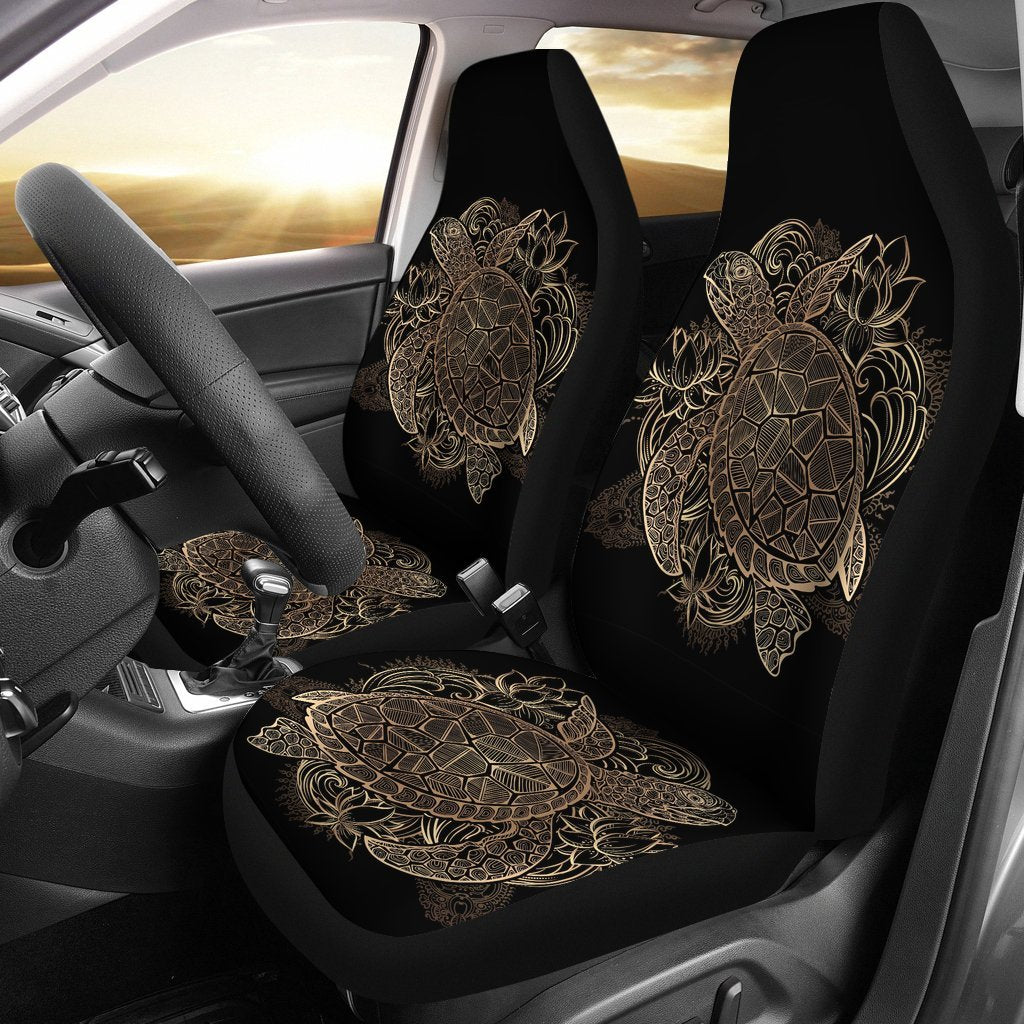 Black Turtle Hawaiian Pattern Print Universal Fit Car Seat Cover-grizzshop