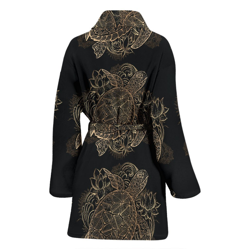 Black Turtle Hawaiian Pattern Print Women Long Robe-grizzshop
