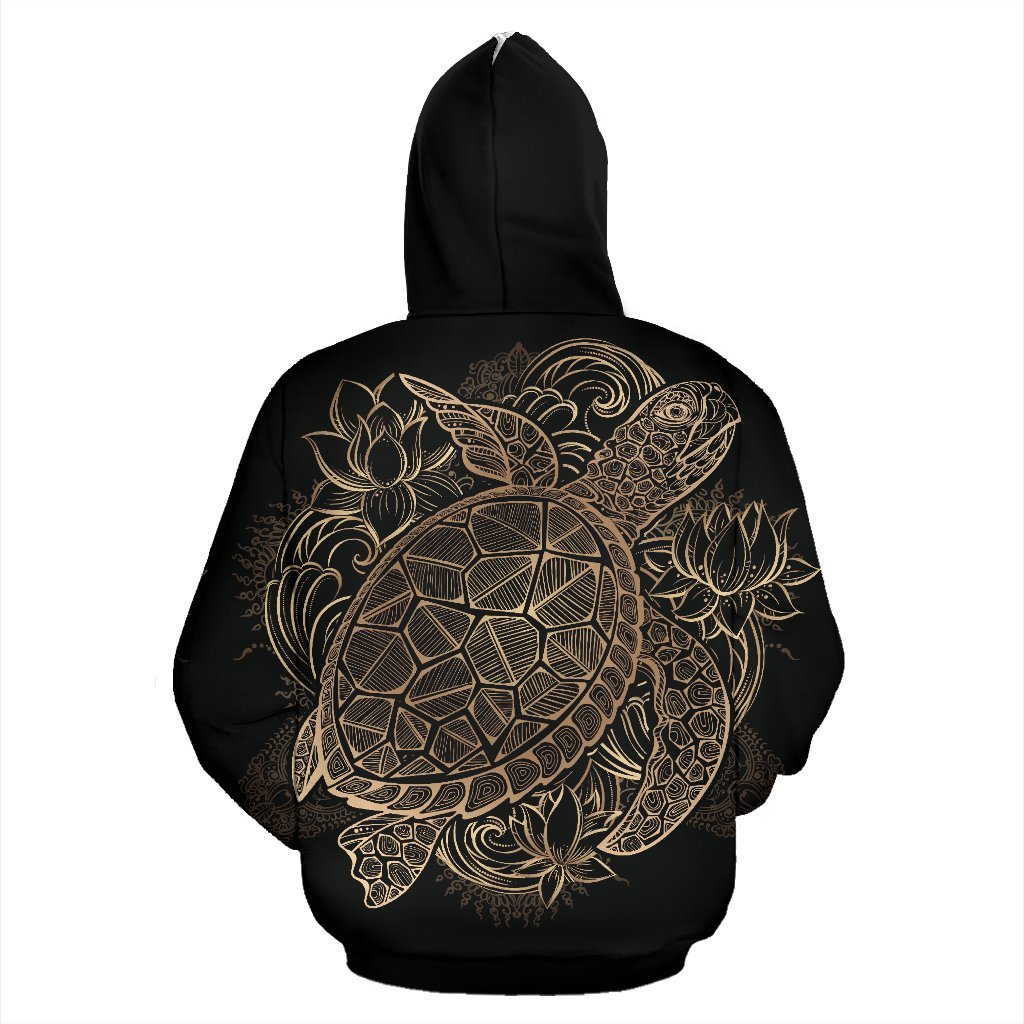 Black Turtle Hawaiian Pattern Print Women Men Pullover Hoodie-grizzshop