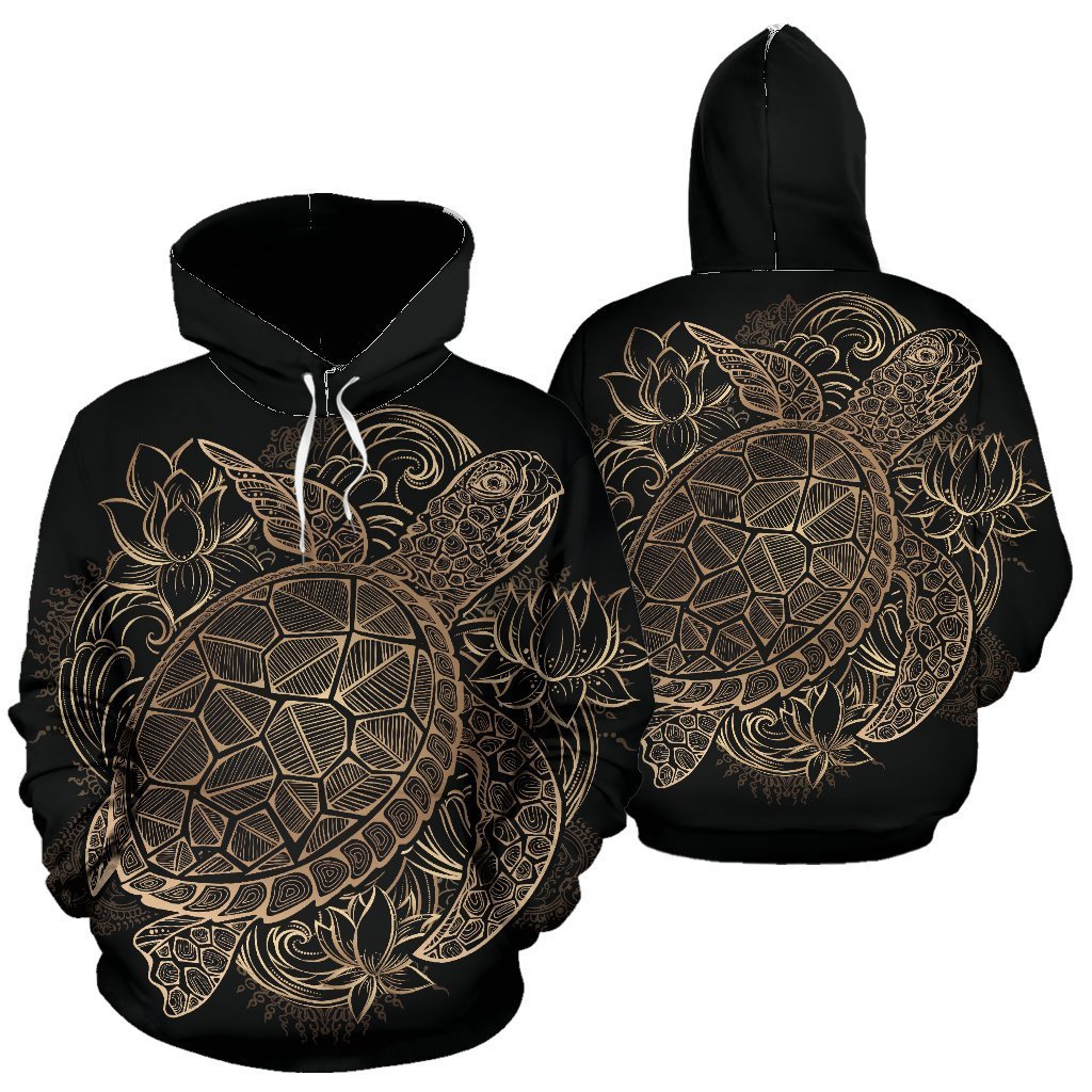 Black Turtle Hawaiian Pattern Print Women Men Pullover Hoodie-grizzshop