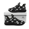 Black Vintage And White Floral Print Pattern Black Athletic Shoes-grizzshop