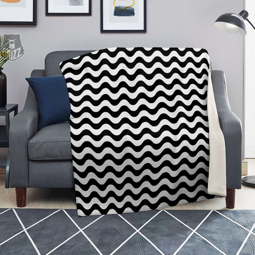 Black Wave Striped Print Blanket-grizzshop