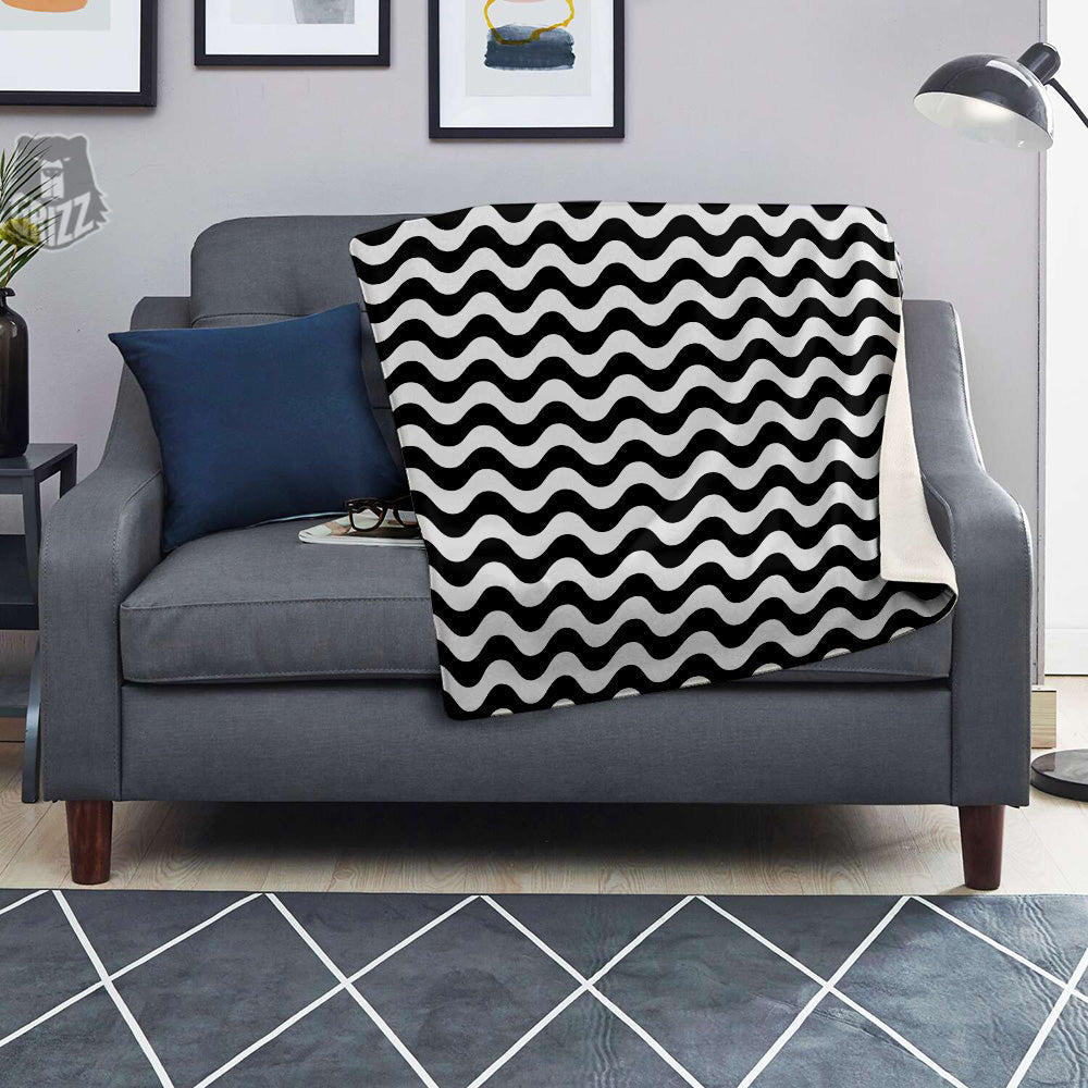 Black Wave Striped Print Blanket-grizzshop