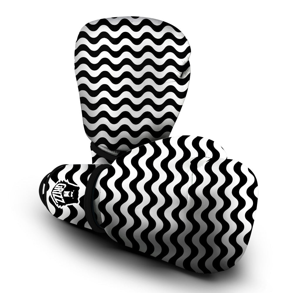 Black Wave Striped Print Boxing Gloves-grizzshop