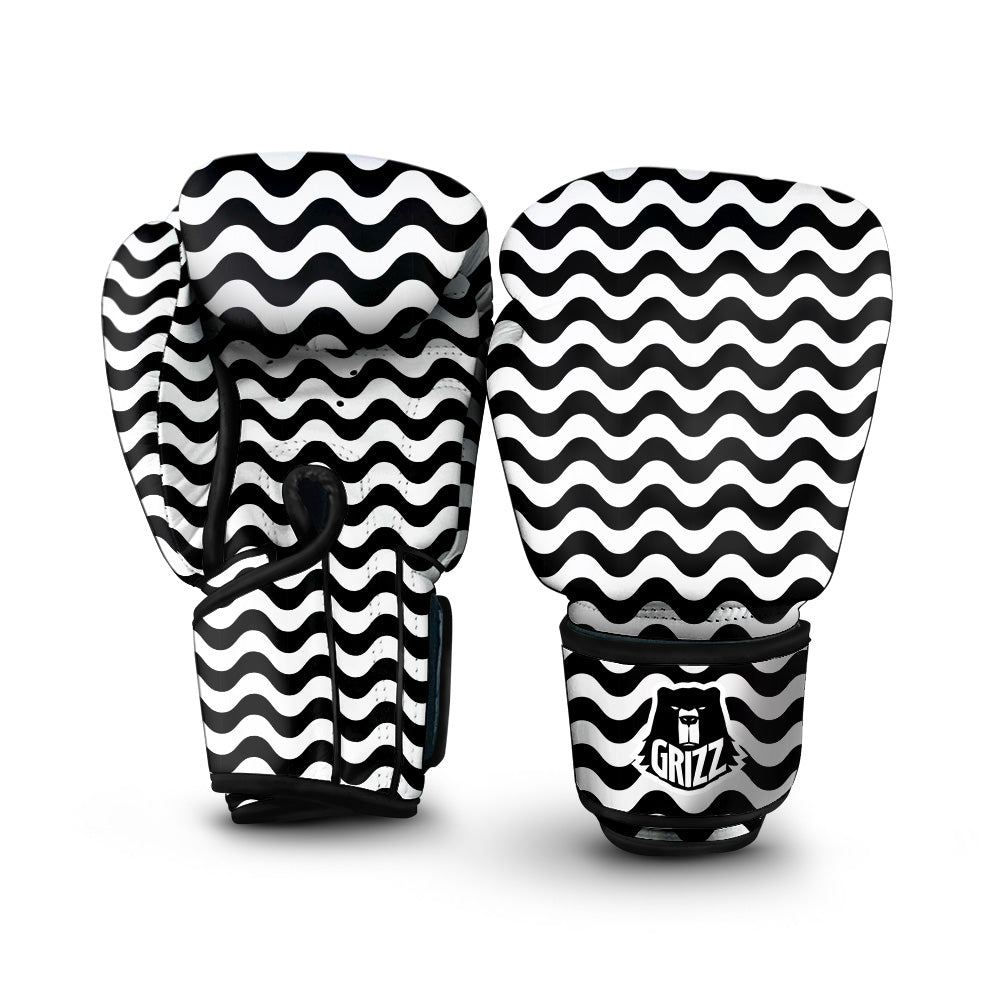 Black Wave Striped Print Boxing Gloves-grizzshop