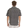 Black Wave Striped Print Men's Short Sleeve Shirts-grizzshop