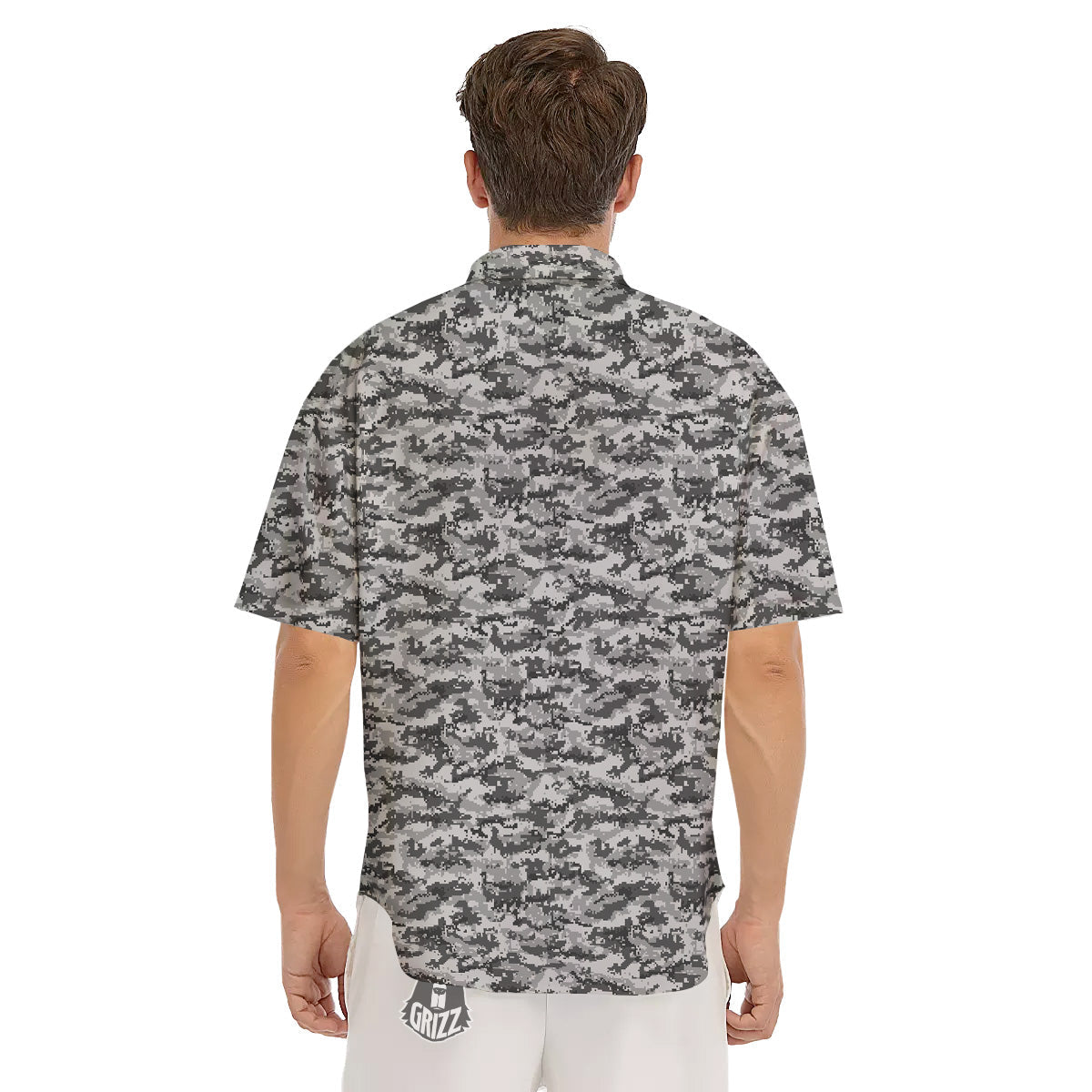 Black White And Grey Digital Camo Print Men's Short Sleeve Shirts-grizzshop