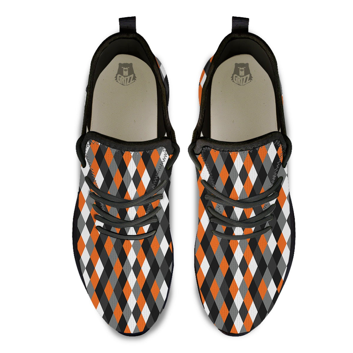 Black White And Orange Harlequin Print Pattern Black Athletic Shoes-grizzshop