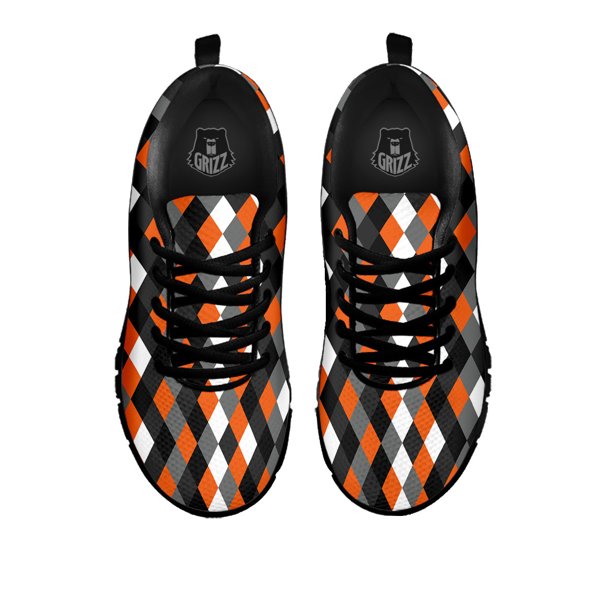 Black White And Orange Harlequin Print Pattern Black Sneaker-grizzshop