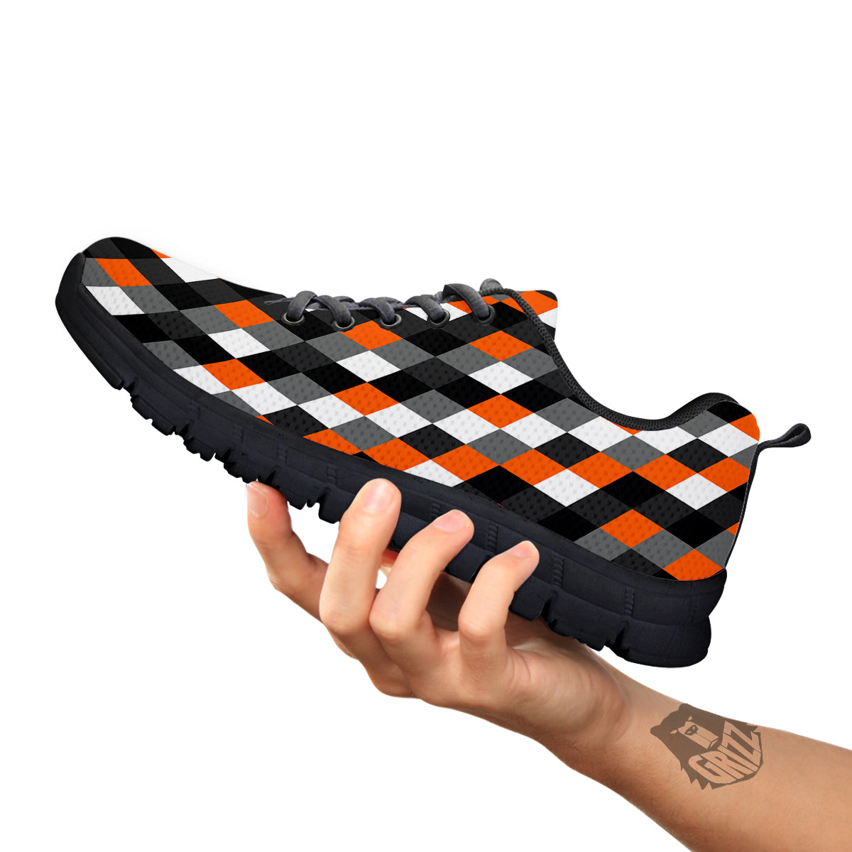 Black White And Orange Harlequin Print Pattern Black Sneaker-grizzshop