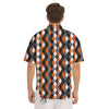 Black White And Orange Harlequin Print Pattern Men's Short Sleeve Shirts-grizzshop