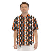 Black White And Orange Harlequin Print Pattern Men's Short Sleeve Shirts-grizzshop