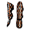 Black White And Orange Harlequin Print Pattern Muay Thai Shin Guards-grizzshop